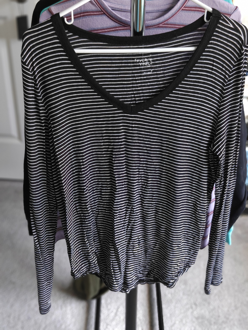So Favorite V-neck Black & White Striped Long Sleeve Top